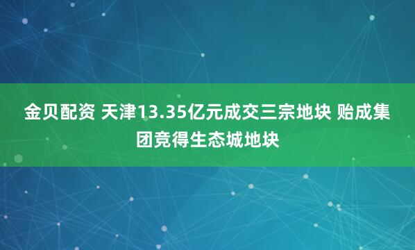 金贝配资 天津13.35亿元成交三宗地块 贻成集团竞得生态城地块